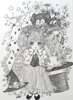 手描きイラスト　マジックガール　オリジナル　アナログ