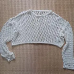 アイボリー メッシュ編み クロップドトップス M