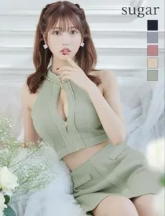 sugarドレスライトグリーン　キャバドレス　ナイトドレスツーピースセットアップ