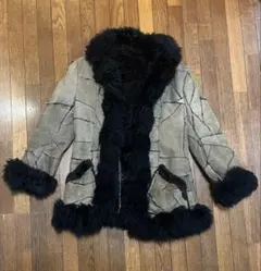 ヴィンテージ　革コート　パッチワーク