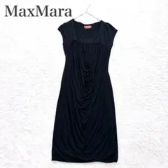 極美品 MaxMara ワンピース M ブラック ドレープデザイン フォーマルのサムネイル
