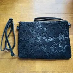 レース クラッチバッグ 黒 (ショルダーストラップ付き)