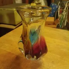 ヴィンテージ 手吹きガラス 花瓶 20cm 多色 マーブル 昭和レトロ モダン