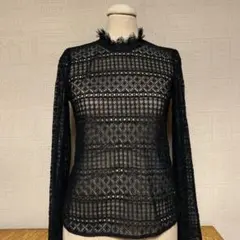 【未使用品】ナノ ユニバース　ハイネックレースブラウス　ブラック　M