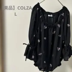 【美品】COLZA 花柄刺繍 五分袖ブラウス 黒 Lサイズ