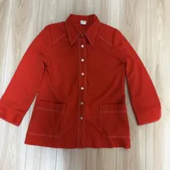70s MONGOMERY WARDウエスタンシャツ 赤 七分丈のサムネイル
