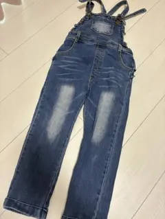 デニムオーバーオール フリル リボン付き