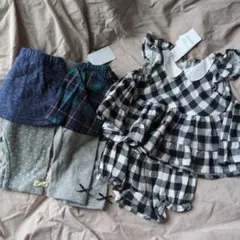 新品 ベビー タグ フリル チェック セットアップ スカート ズボン 60 70