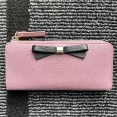 ケイトスペードニューヨーク　長財布　サイフ　パープル　紫　リボン　黒　ブラック