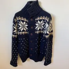 ネイビー 雪の結晶柄 ニットカーディガン