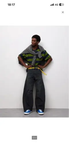 メンズ ワイドレッグ デニムパンツ ブラック