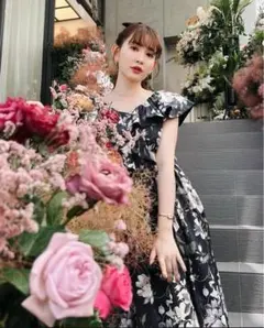 花柄刺繍 スナイデル snidel ロングワンピース ブラック カンヘウォン