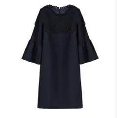 ネイビー レース装飾 ワンピース 妊婦 結婚式参列