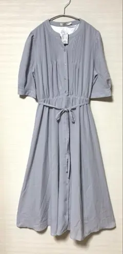 【earth】ブルーグレー シャツワンピース 半袖 Sサイズ かわいい