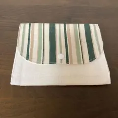 ハンドメイド　通帳・お薬手帳ケース　母子手帳ケース　緑ストライプ