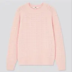 未使用 ユニクロ ライトスフレーヤンポインテールクルーネックセーター M ピンク