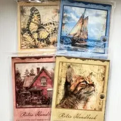 【36】素材紙 4種 レトロ ヴィンテージ コラージュ 海外 まとめ売り