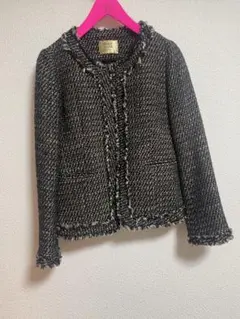 ノーブル　ラメツイードショートジャケット　ノーカラー