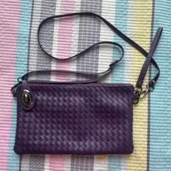 紫色 編み込み本革　 ショルダーバッグ