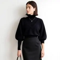 【美品】ETRE TOKYO Vネックニット 七分袖 ネイビー 美品 秋コーデ