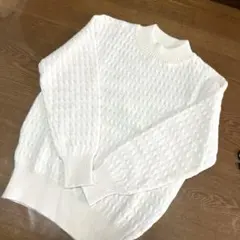 ケーブル編み ニットセーター オフホワイト ウール100%