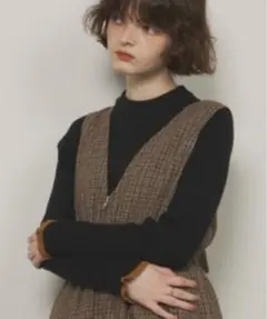 【unitage】配色クルーネックリブニット