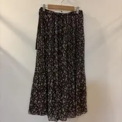レプシィム　シフォン花柄プリーツロングスカート ブラウン
