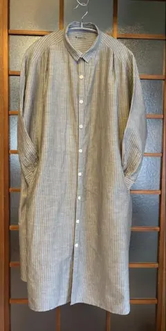 ストライプ ロング丈 ボタンアップシャツ