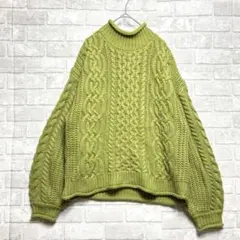 レクタングル ケーブルニット F グリーン カジュアル ゆったり 差し色 厚手