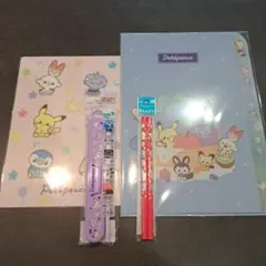 ポケピース クリアファイル、下敷き、赤えんぴつ、箸&箸箱カトラリー ４点セット