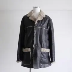 【イタリア製】1990s Black Leather Boa Car Coat