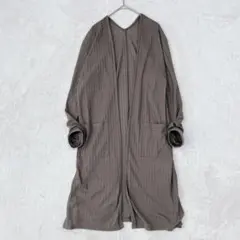 khalita|ロングカーディガン【M】オープンフロント　スリット　カーキ