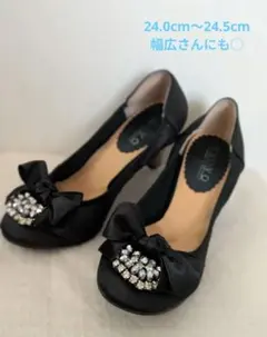ビジュー付き黒ハイヒールパンプス　24.0cm〜24.5cm