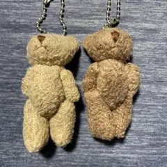 クマのキーホルダー ベージュとブラウン ぬいぐるみ素材 ボールチェーン付き