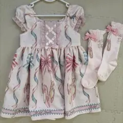 シャーリーテンプル　バレエシューズ柄　ワンピース　靴下セット