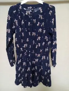 犬プリント ネイビー ワンピース 140cm
