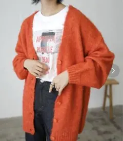 LIAN カラーシャギーニットカーディガン　オレンジ　2way 春アウター