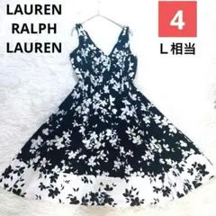 美品✨ローレン ラルフローレンノースリーブワンピース 花柄 総柄 ４号 Ｌ相当
