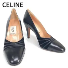 CELINE　セリーヌ　アーモンドトゥヒールレザーxスエードパンプス　37.5のサムネイル