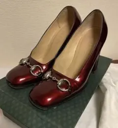 90年代　美品GUCCI 赤 レザー パンプス