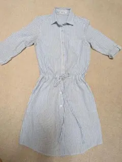 mysty woman 七分袖ストライプシャツワンピース