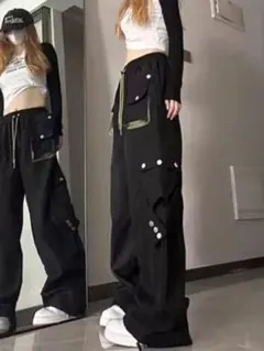 353 3XLカーゴパンツ ワイドパンツ ストリート韓国　ヒップホップブラック