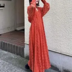 Ameri VINTAGE シアーワンピース S オレンジ 結婚式 ドレス