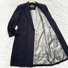 90s 着丈116cm アンゴラ混 ダブルチェスターコート ネイビー XLサイズ