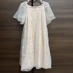 SHEIN 花柄刺繍 チュールドレス 7Y ピンク 発表会