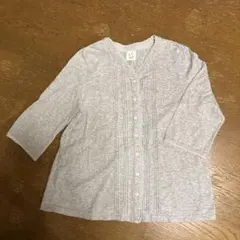 グレー 五分袖 トップス 前開き Aライン レース襟
