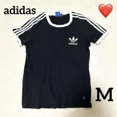 【大人気商品】アディダス　クルーネック(丸首) 半袖Tシャツ　3本ライン　黒　M