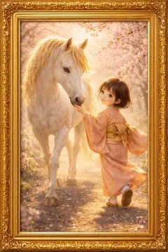 【一点物】白馬の守護と桜の祝福｜運命好転・高波動ヒーリングアート