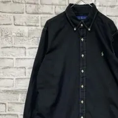 ラルフローレン長袖シャツ！ブラックL ロゴ刺繍 0302