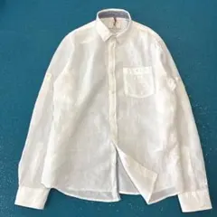 【美品/メンズL】AIGLE　エーグル　リネン100％　シャツ　ホワイト　麻　白のサムネイル
